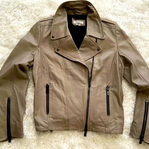 LAMARQUE Leather Biker Designer Rare Moto Crop Tan Zipper Jacket $595 Designer L